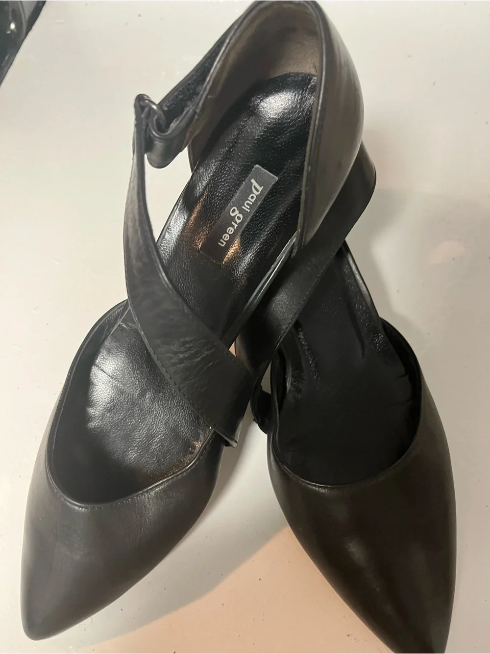 Paul Green Black Cross-Strap Pointed-Toe Pumps